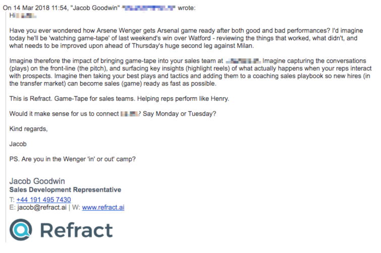 Cold email from Jacob Goodwin from Refract