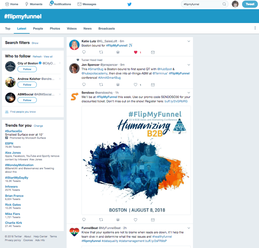 Example of Flip my Funnel hashtag on Twitter