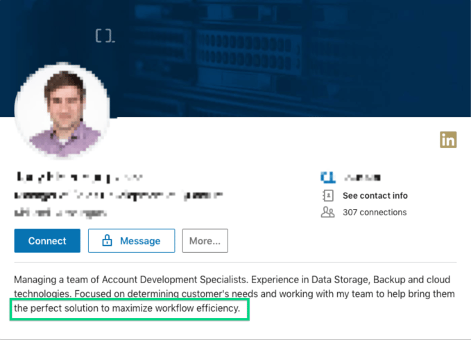 LinkedIn profile showing their bio