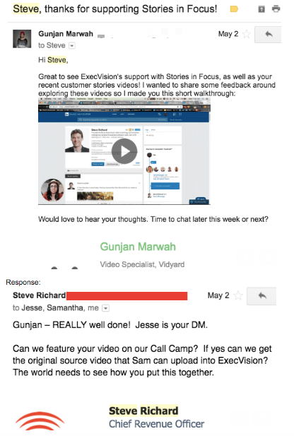 Cold email from Gunjan Marwah from Vidyard.